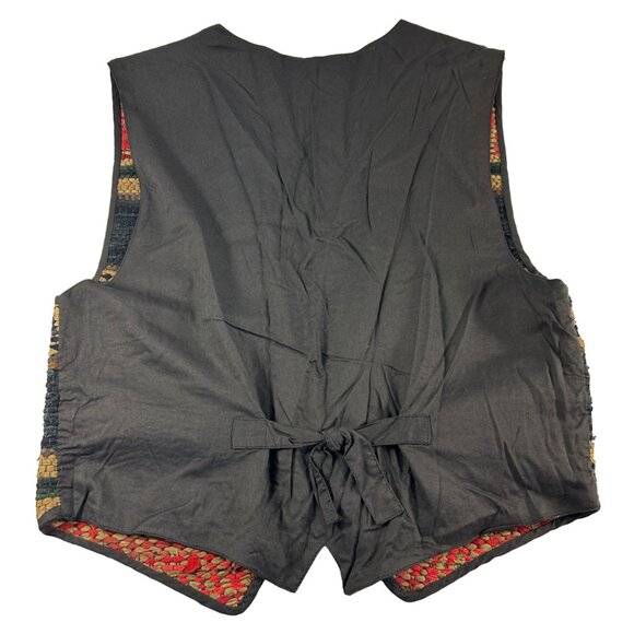 Vintage A.J. Leather Vest Womens Size Medium Woven Leather Rayon Lined Boho FLAW - Picture 4 of 12